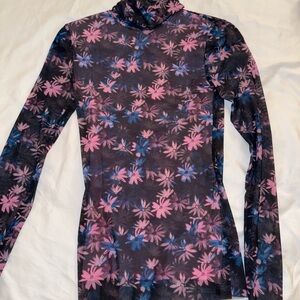 Ganni Black Floral Mesh Top